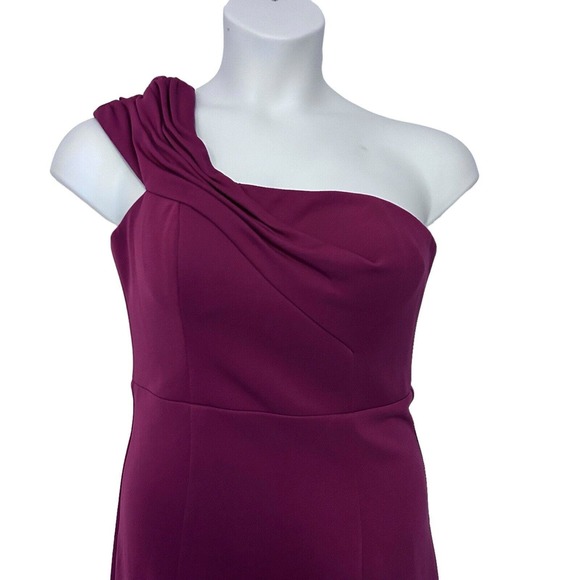 BARIANO Jersey Berry-Burgundy One Shoulder Gown Formal Cocktail Maxi Prom Dress - Picture 7 of 16